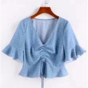 Polka dot flare sleeve top